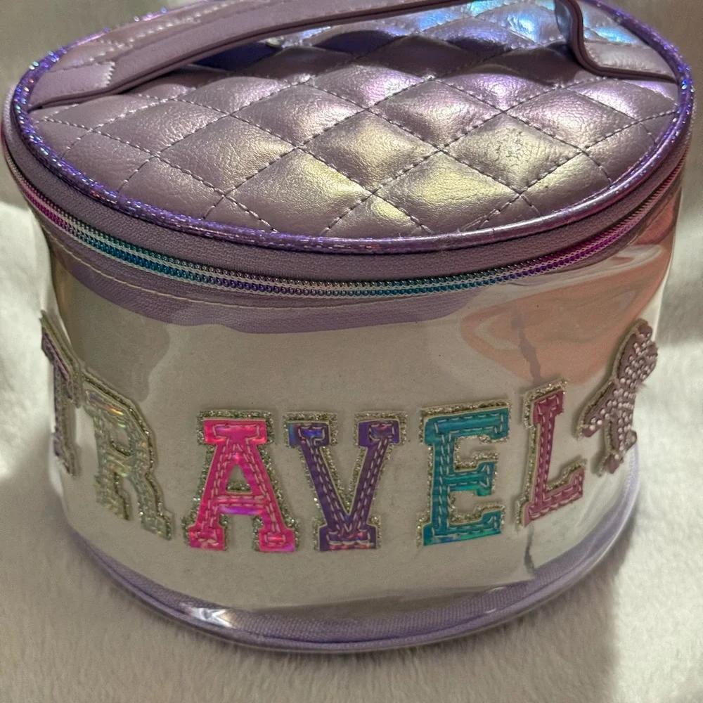 Travel Glam Iridescent Clear Holographic Cosmetic Makeup Bag NWT